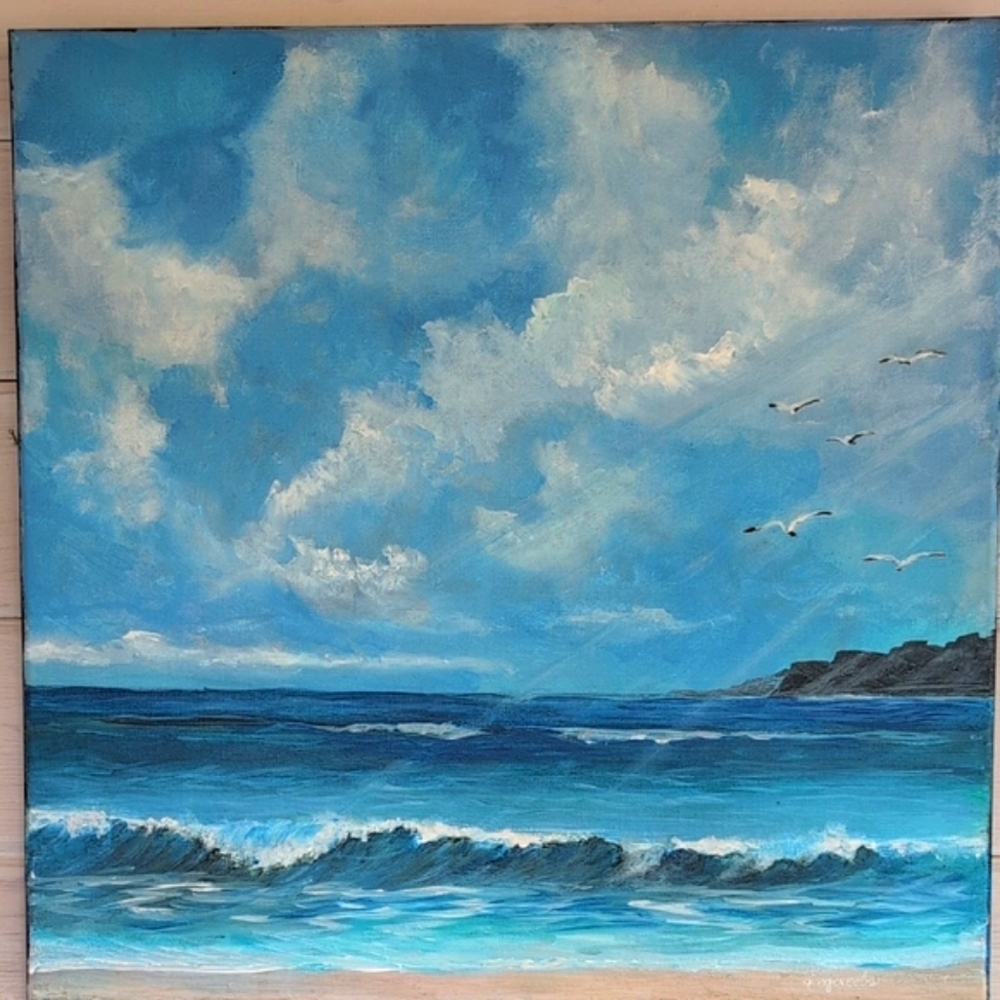 Sun Rays Seascape Endless Summer Original Acrylic Painting Artist Signed Canvas